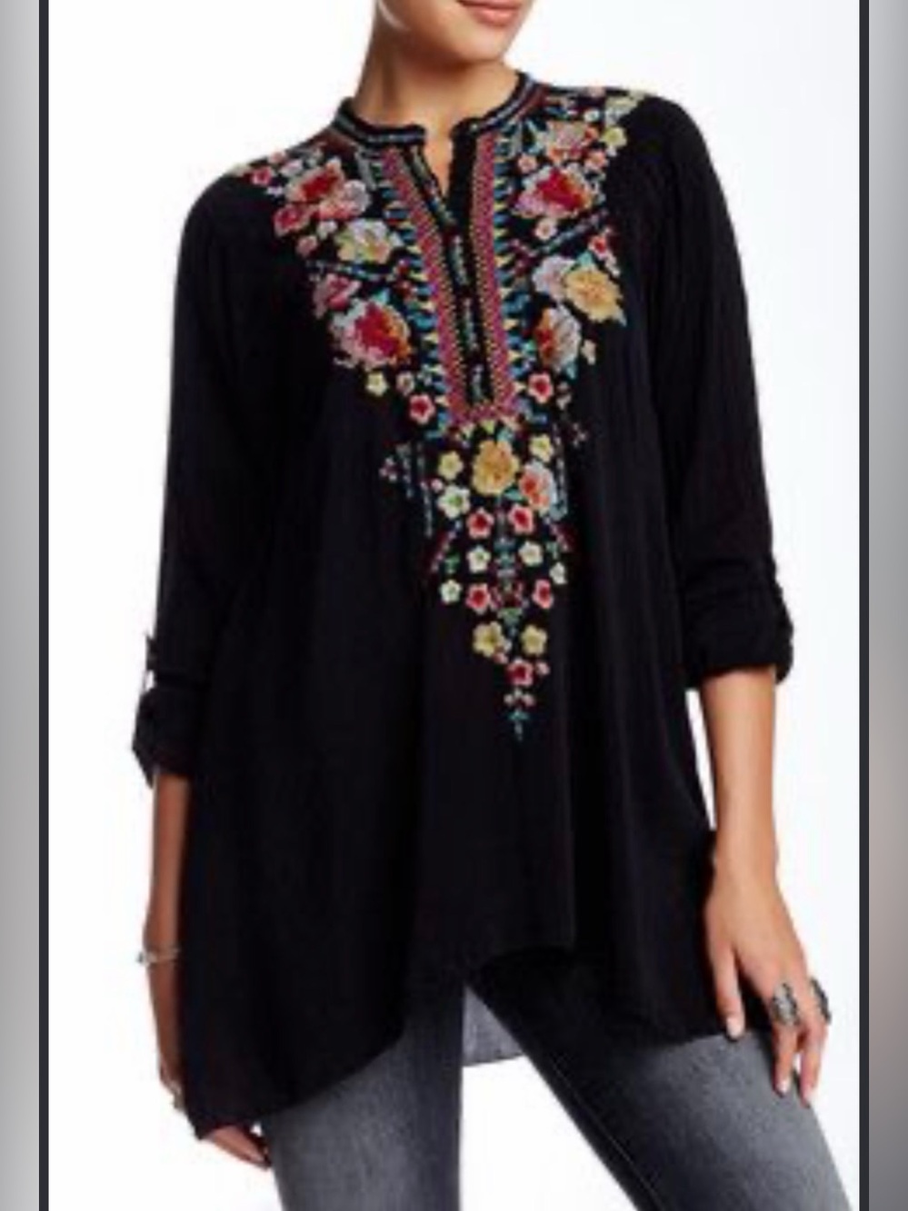 Johnny Was Size L • Black Tunic Dress Embroidered Boho.
